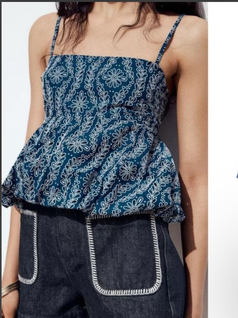Zara Blue Floral Print Peplum Cami Top